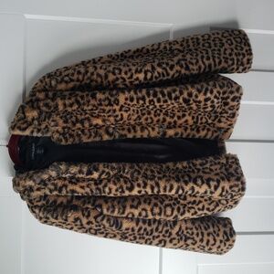 Cynthia Rowley Animal Print Faux Fur Coat Size Medium